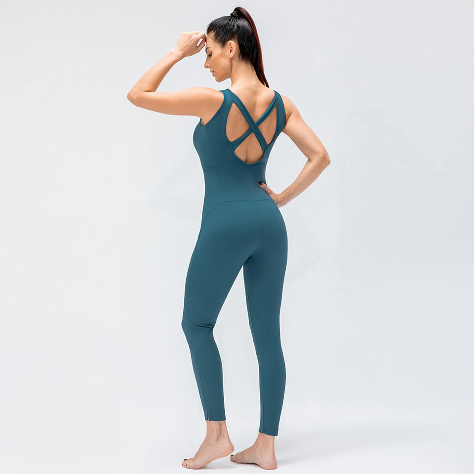 Active Wear SHAPEWEAR V-Neck Women One Piece Jumpsuit With Pockets DARK GREENXL